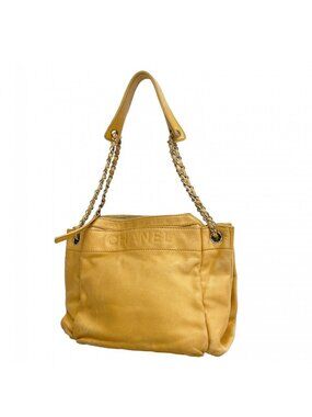 Chanel Shoulder Bag Lambskin Beige Silver